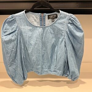 Women's C’est Toi Blue Puff Sleeve Cropped Top. Size S